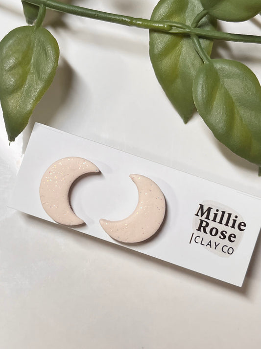 Halloween Glitter Moon Stud (Cream)