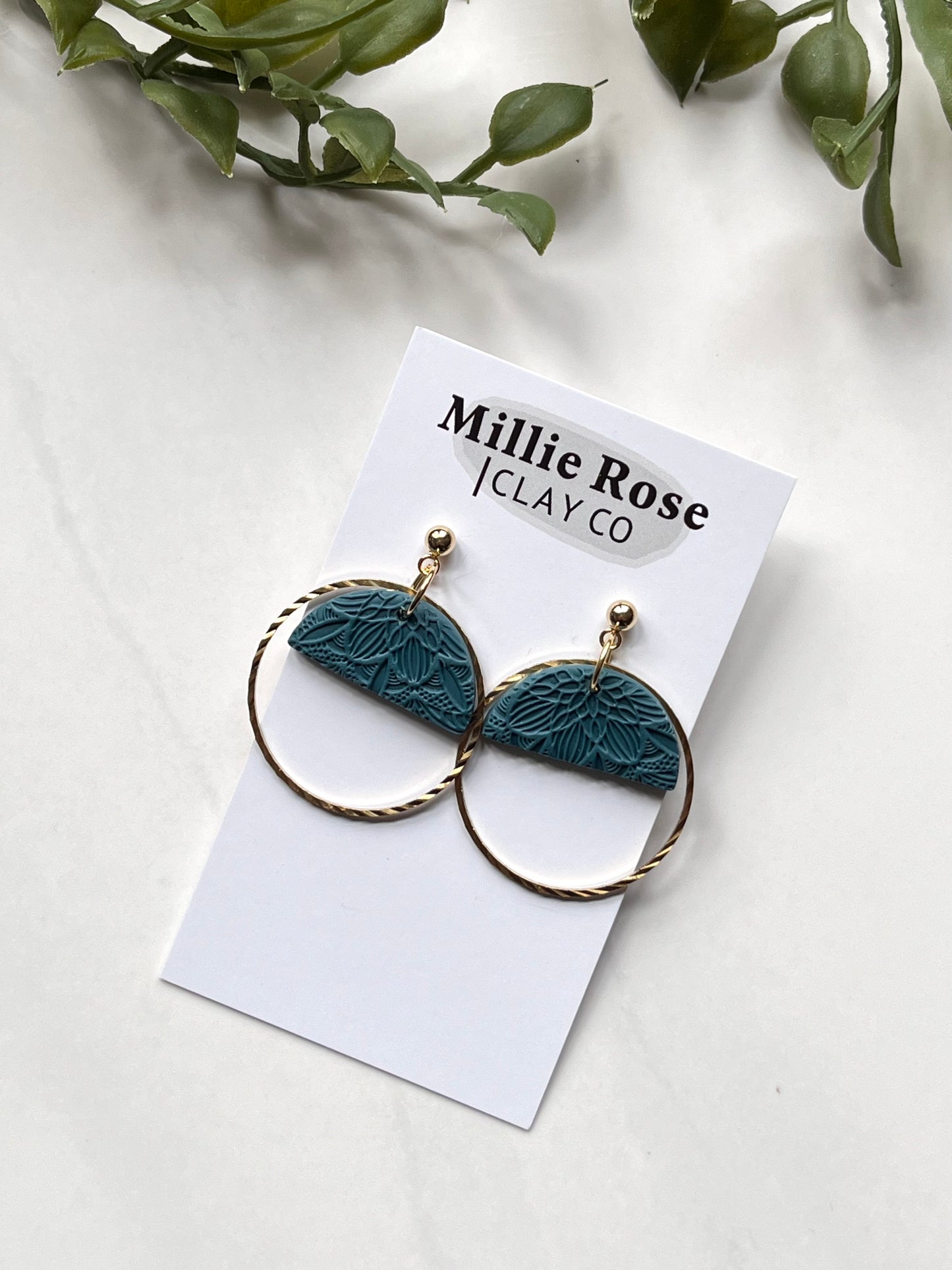 Teal Semi Circle w/ Brass Circle Charm