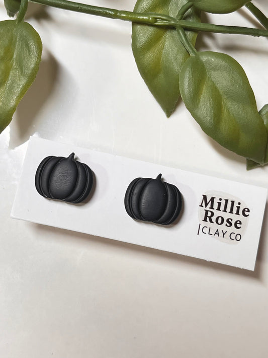 Fall Black Pumpkin Stud