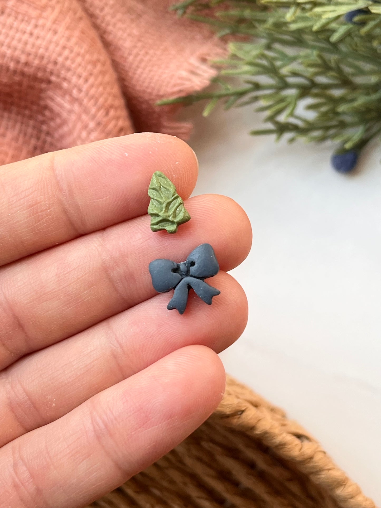 Stud Pack - Mini Green Pearl Tree Stud & Denim Blue Bow