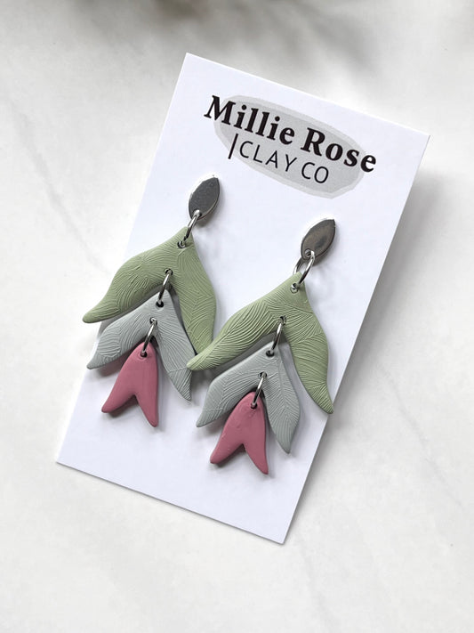 Tulip Drop Dangle w/ Silver Teardrop Stud (Pink)