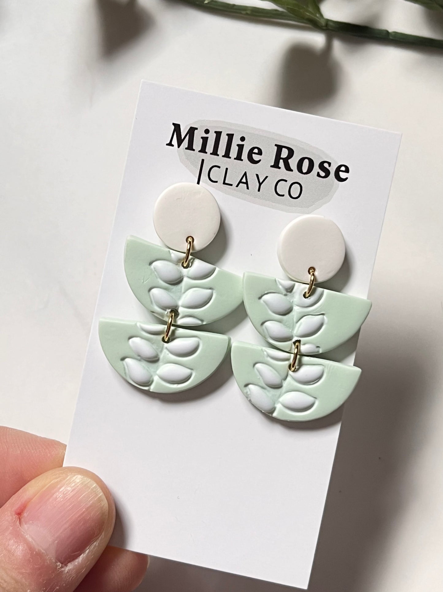 Stacked Embossed Semi Circles w/ Clay Stud (Mint)