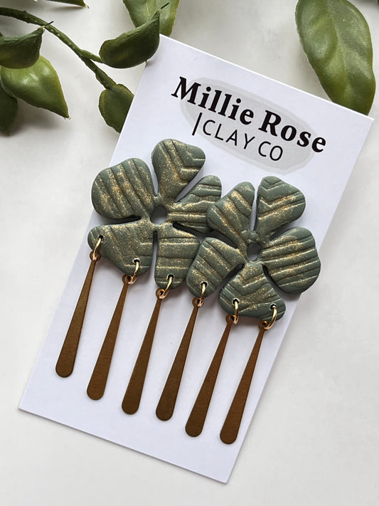 Dark Green & Gold Organic Oversized Flower Stud