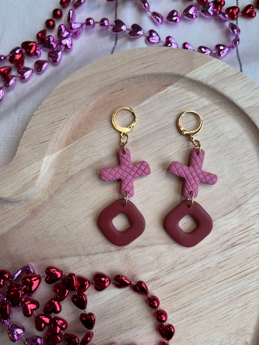 X O Stacked Dangle w/ Leaver Back (Pink X / Red O)